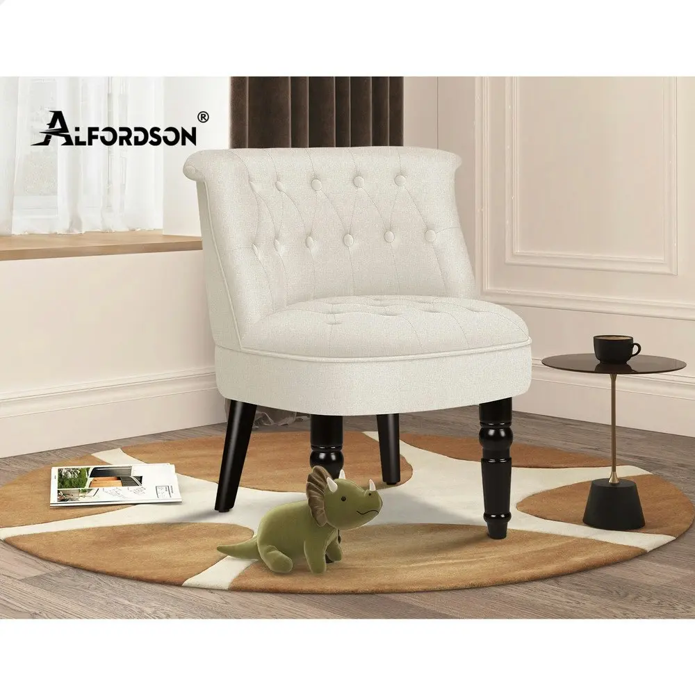 Alfordson Armchair Accent Chair Wooden Lounge Sofa Wingback Couch Fabric Seat