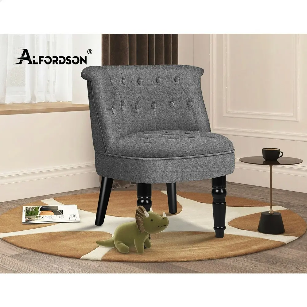 Alfordson Armchair Wooden Accent Chair Wingback Lounge Sofa Couch Fabric Seat