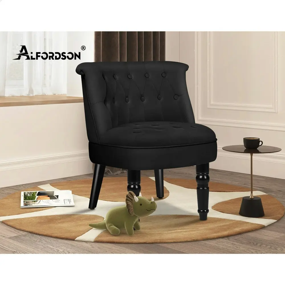 Alfordson Armchair Wooden Accent Chair Wingback Lounge Sofa Couch Velvet Seat Black