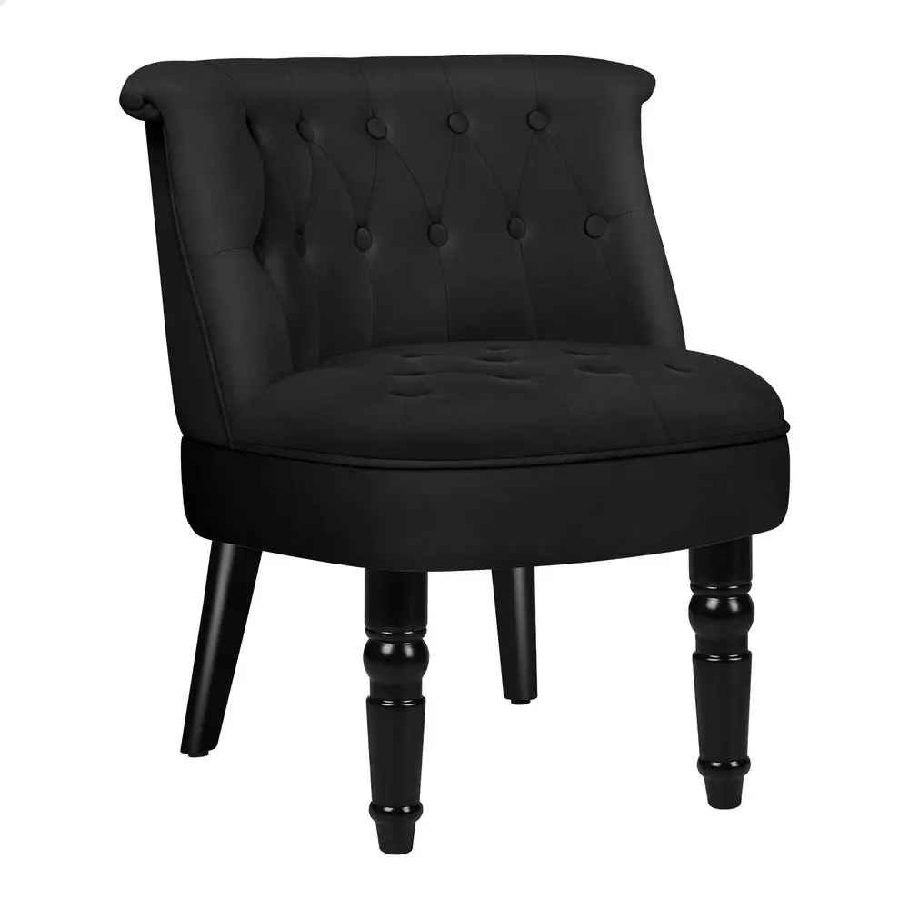 Alfordson Armchair Wooden Accent Chair Wingback Lounge Sofa Couch Velvet Seat Black