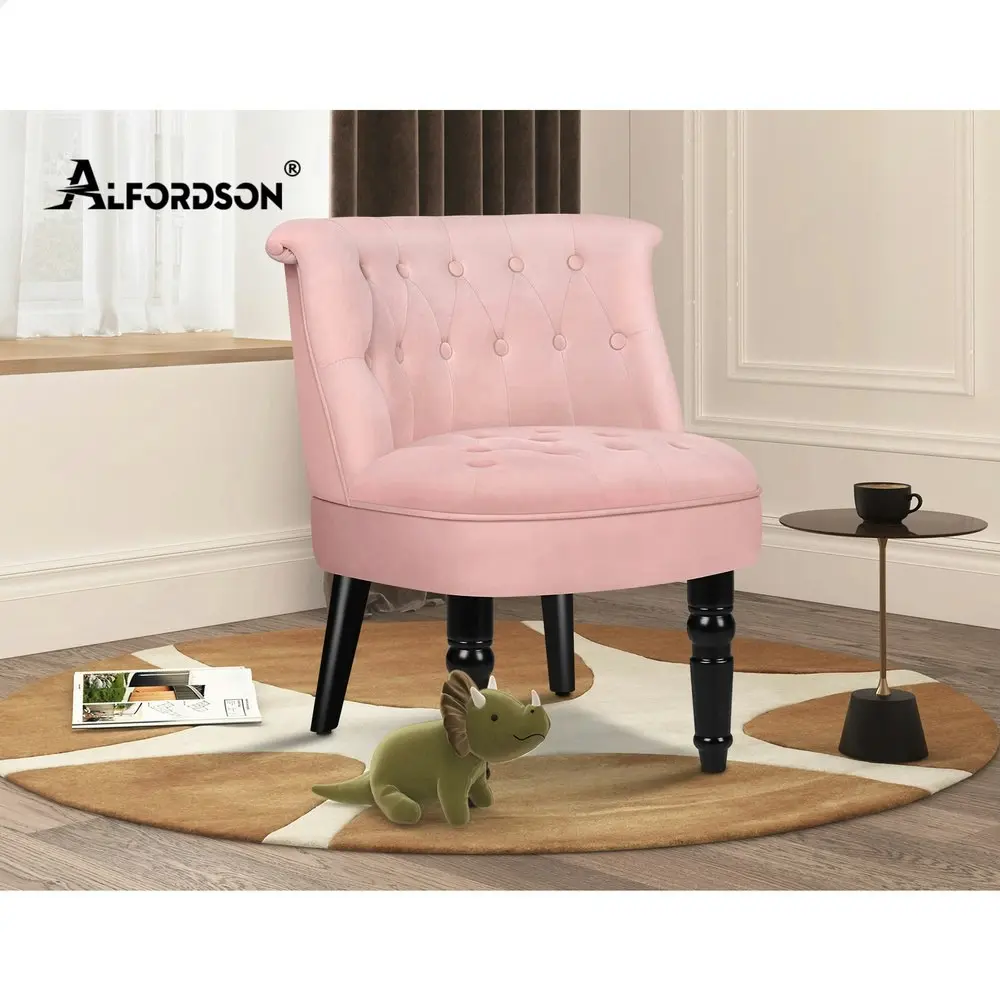 Alfordson Armchair Wooden Accent Lounge Chair Wingback Couch Velvet Sofa Seat Pink