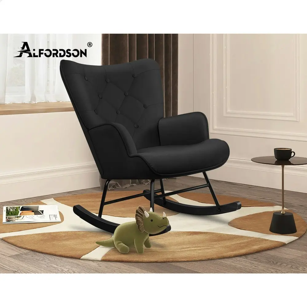 Alfordson Rocking Chair Armchair Lounge Accent Chair Velvet Black