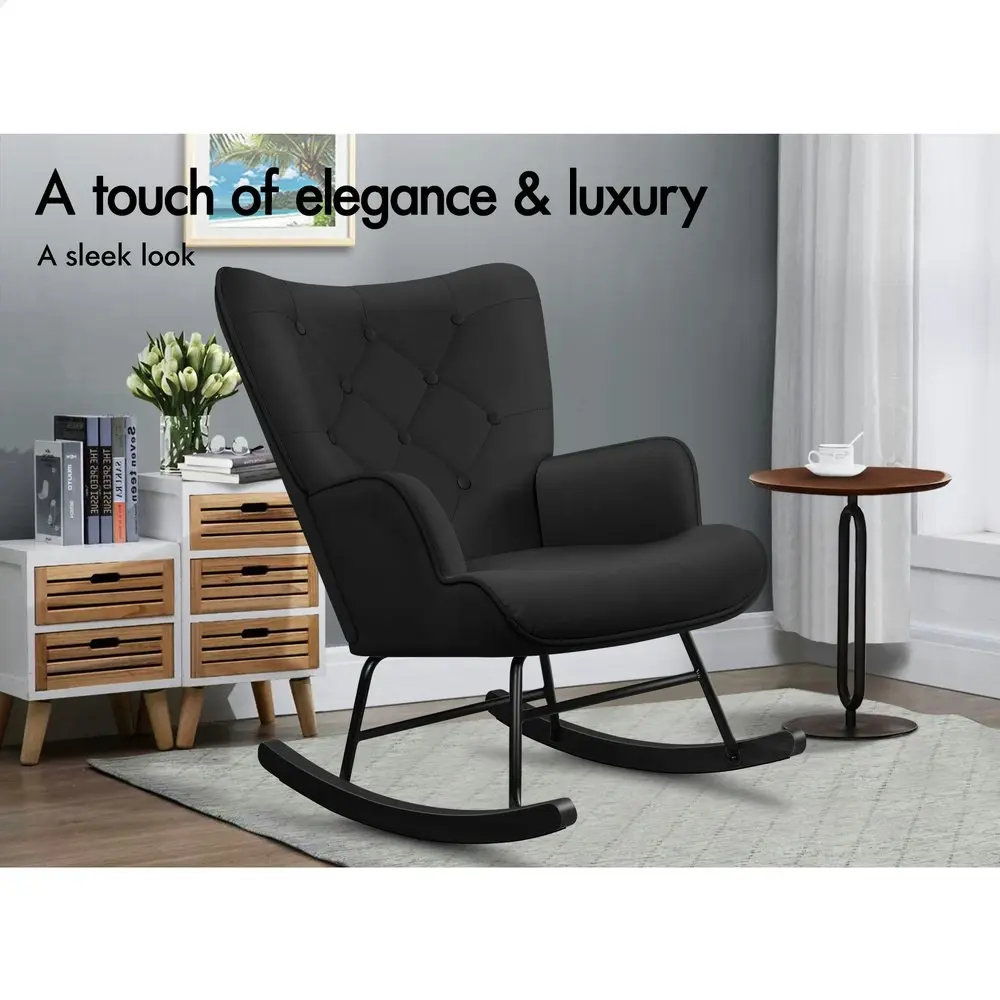 Alfordson Rocking Chair Armchair Lounge Accent Chair Velvet Black