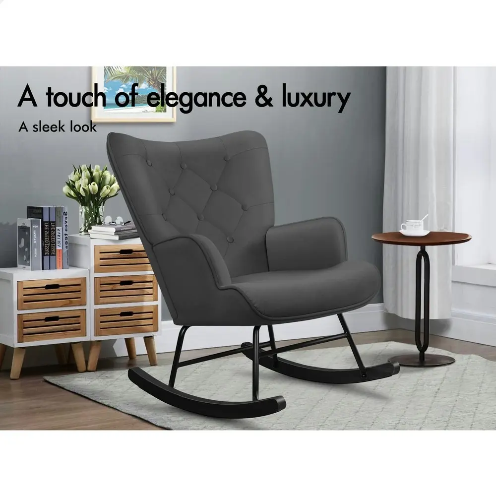 Alfordson Rocking Chair Armchair Lounge Accent Chair Velvet Grey