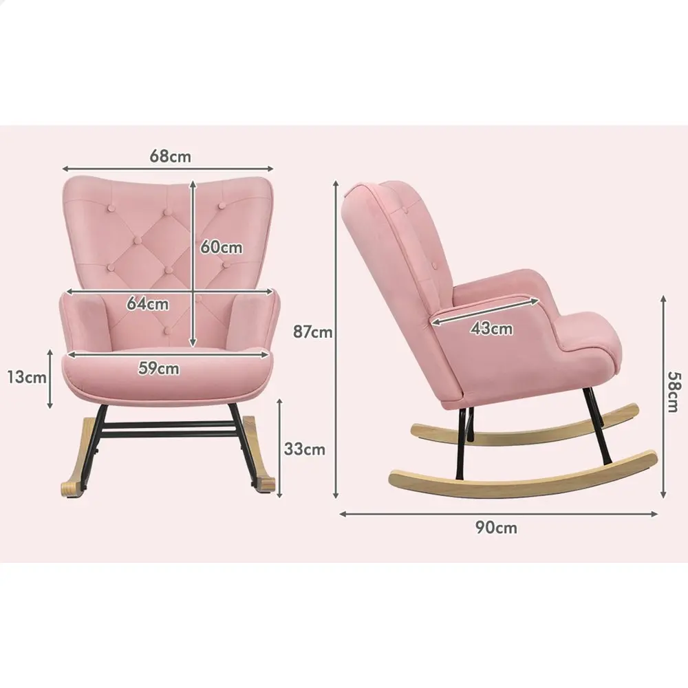 Alfordson Rocking Chair Armchair Lounge Accent Chair Velvet Pink