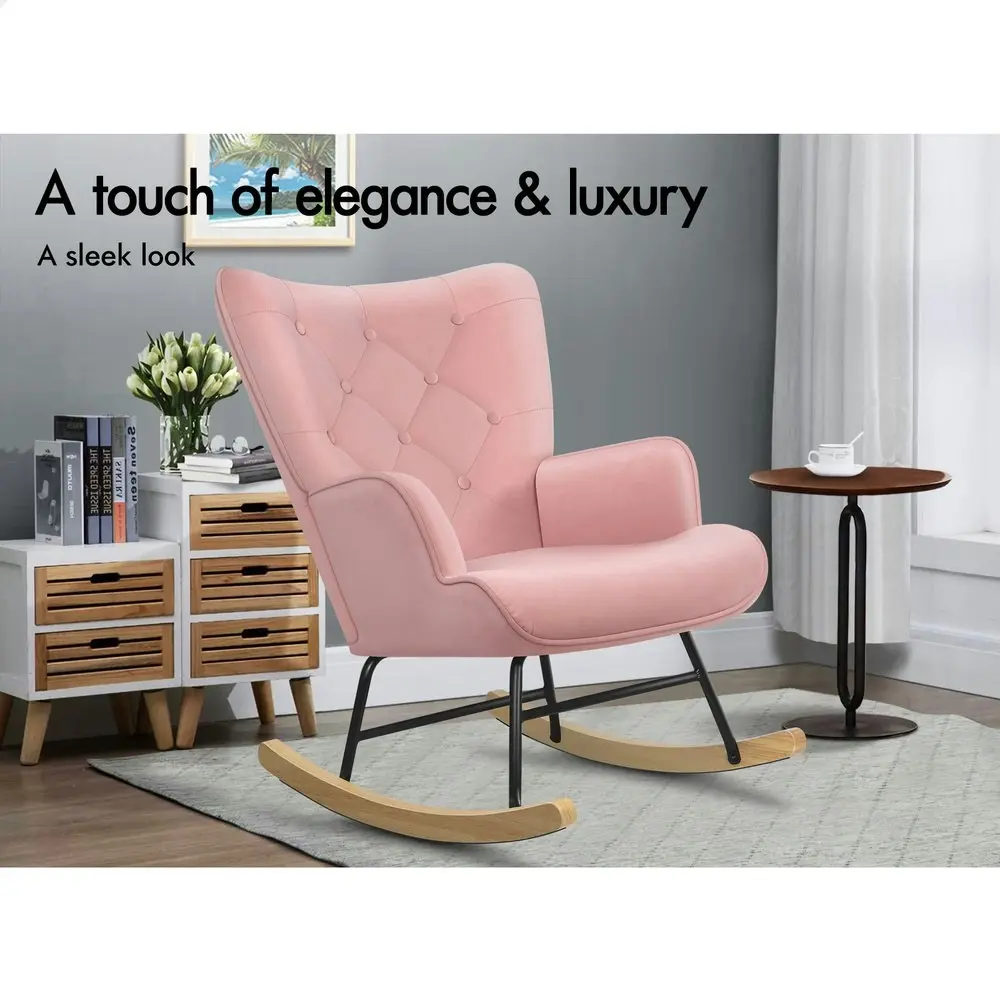 Alfordson Rocking Chair Armchair Lounge Accent Chair Velvet Pink