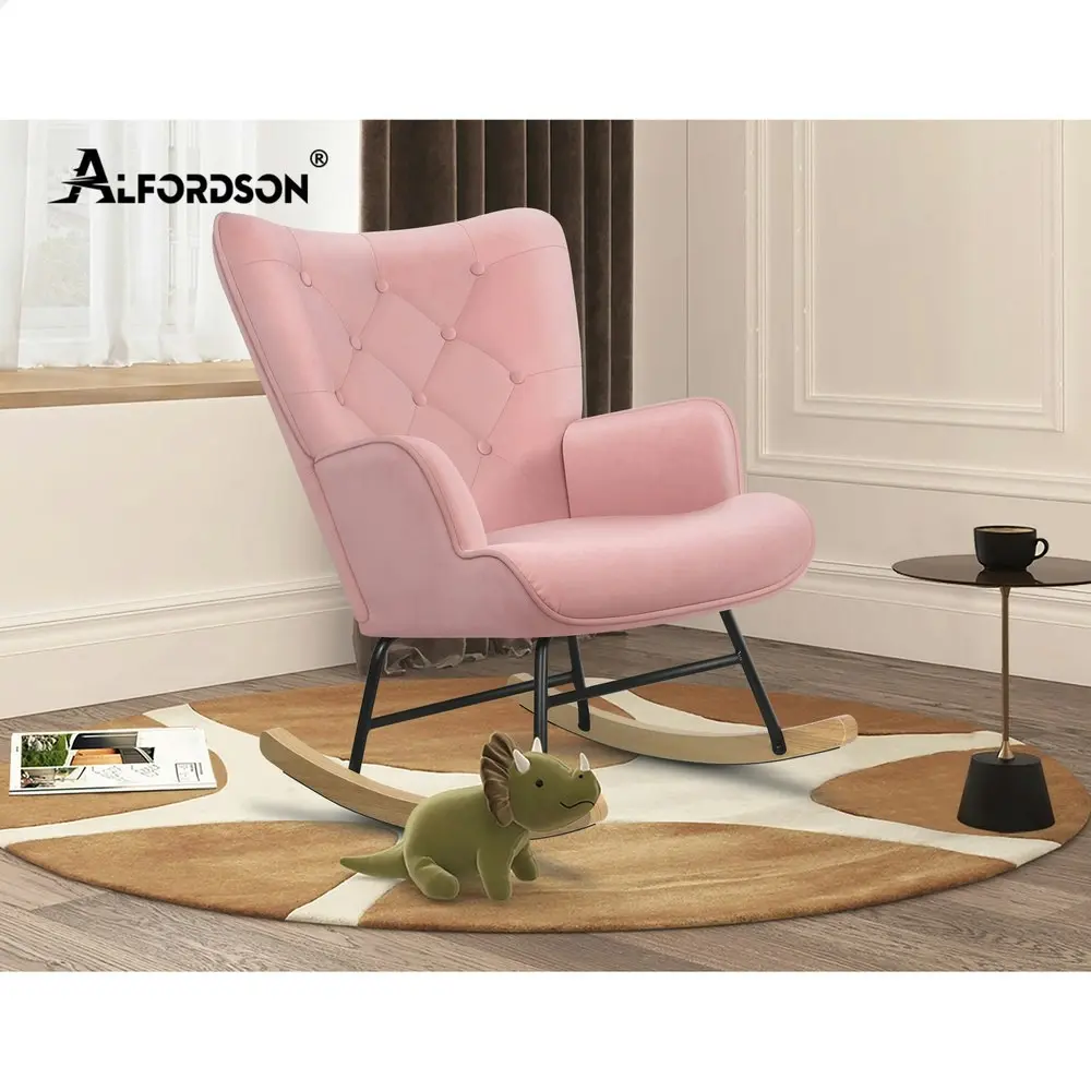 Alfordson Rocking Chair Armchair Lounge Accent Chair Velvet Pink