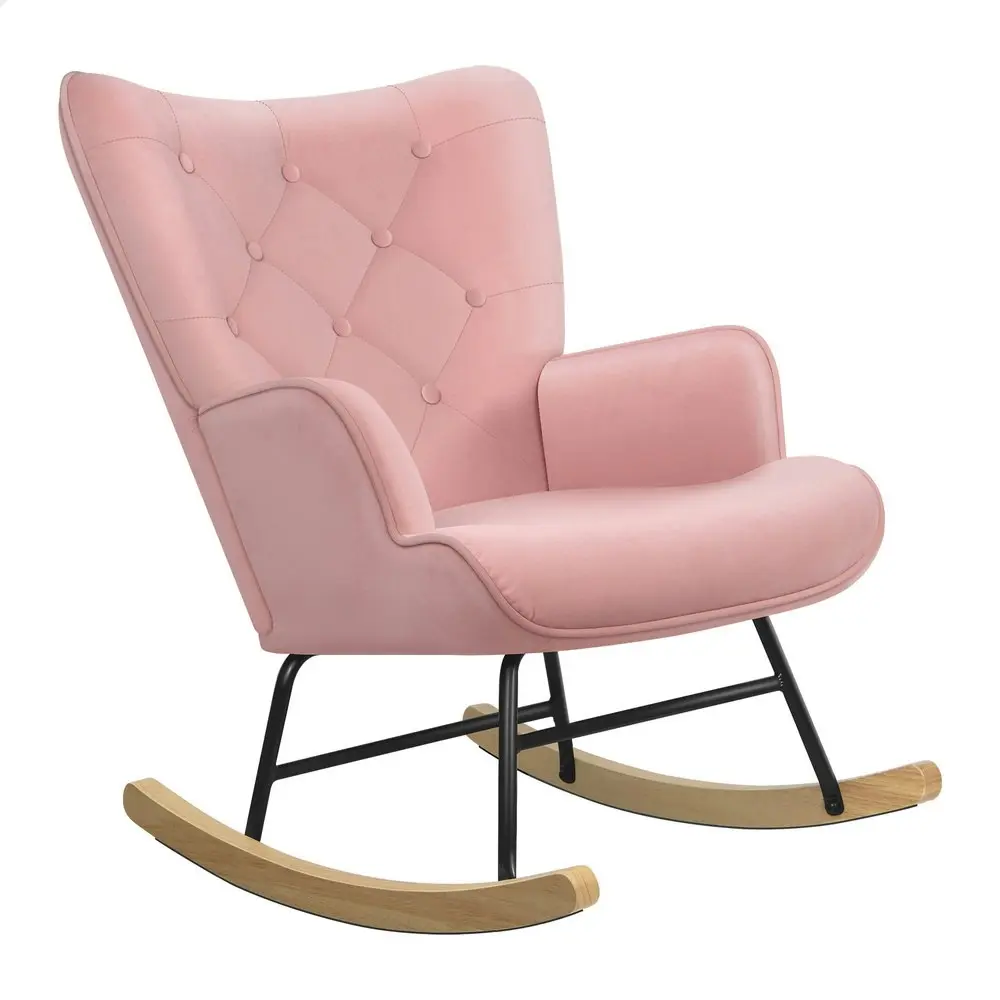 Alfordson Rocking Chair Armchair Lounge Accent Chair Velvet Pink