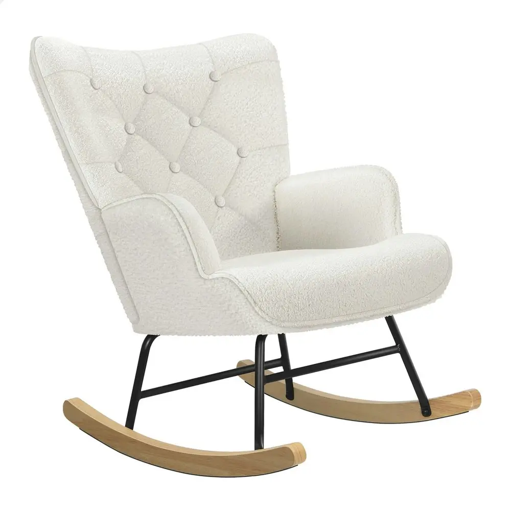 Alfordson Rocking Chair Armchair Lounge Accent Chair Boucle White