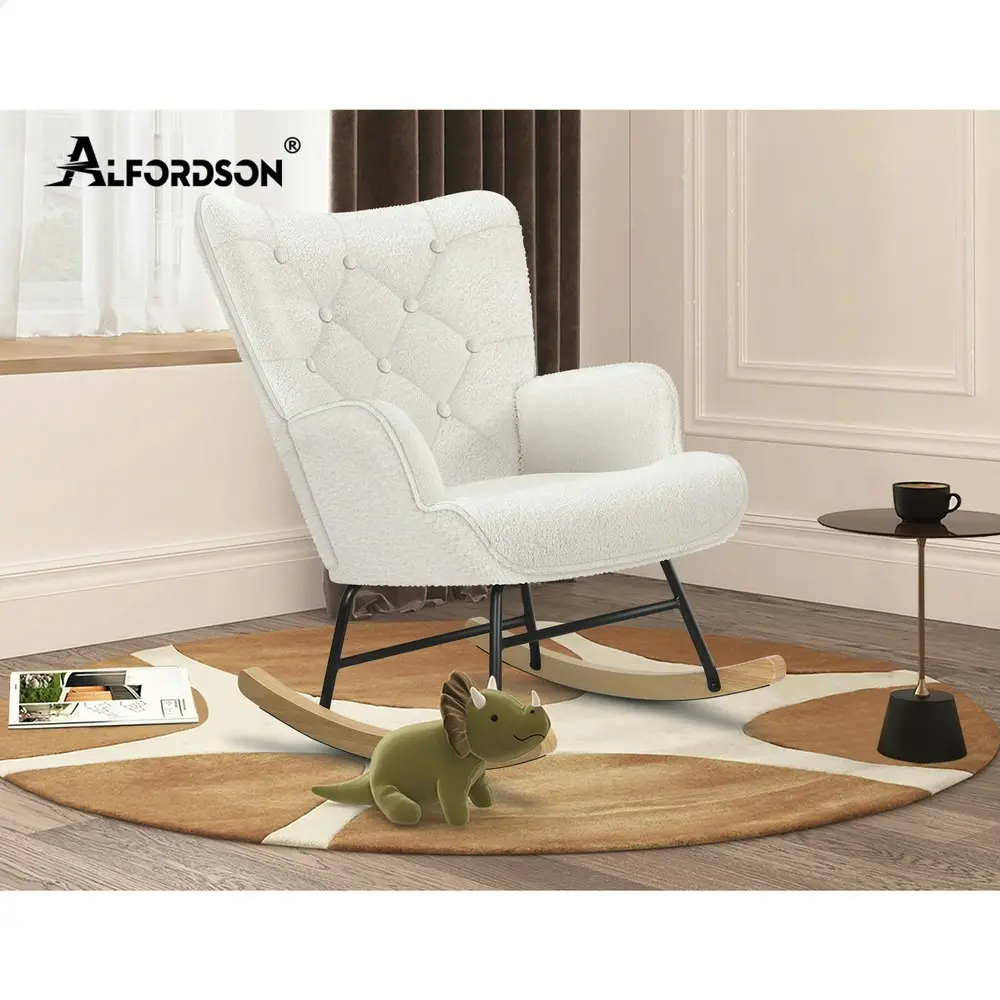 Alfordson Rocking Chair Armchair Lounge Accent Chair Boucle White