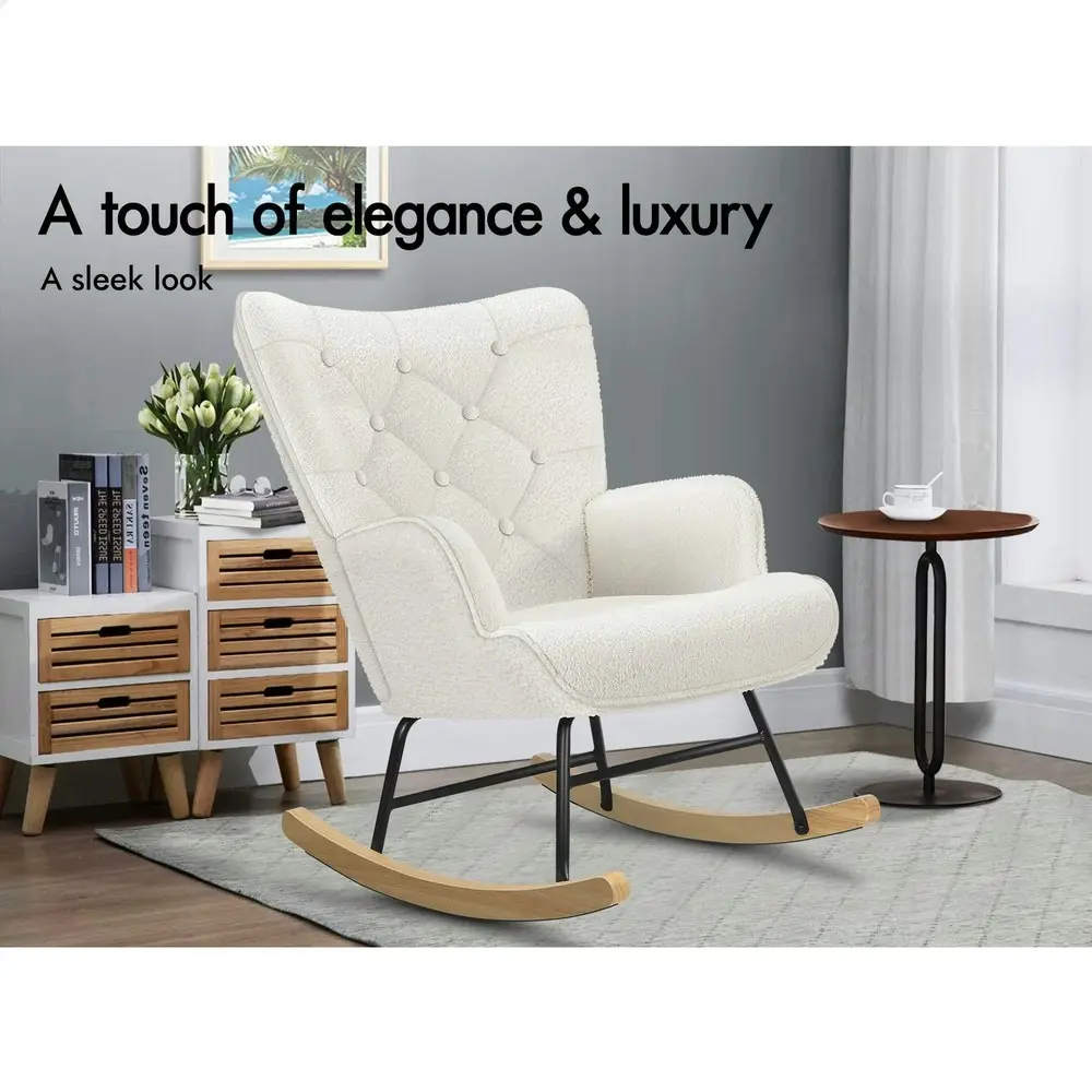 Alfordson Rocking Chair Armchair Lounge Accent Chair Boucle White