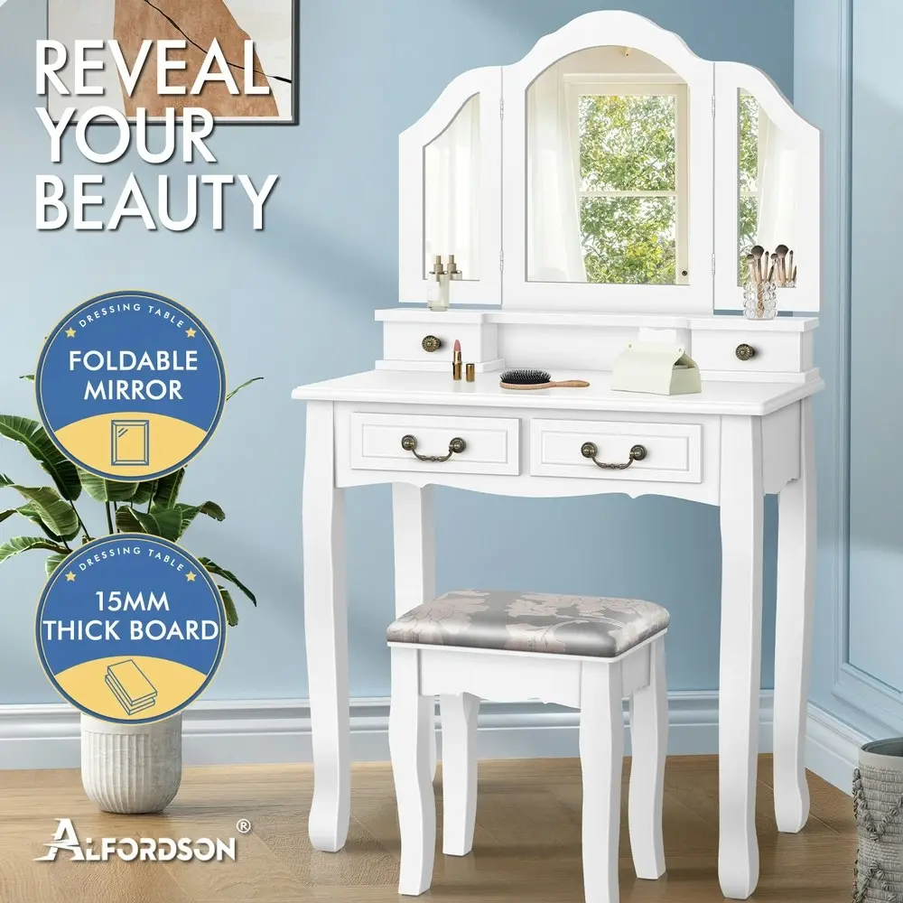 Alfordson Dressing Table Stool Set Foldable White