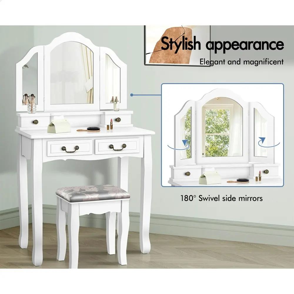 Alfordson Dressing Table Stool Set Foldable White