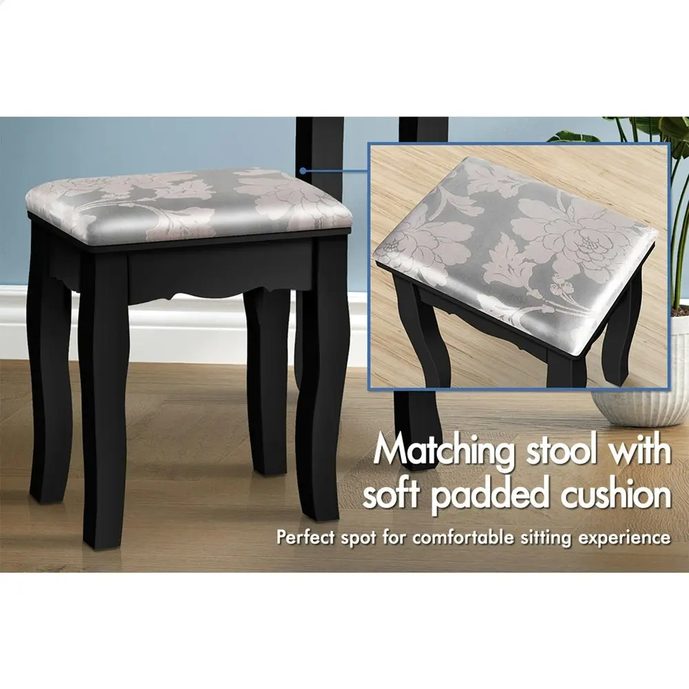 Alfordson Dressing Table Stool Set Foldable Black