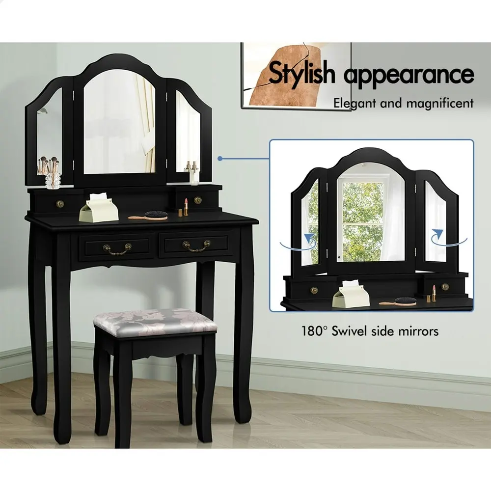 Alfordson Dressing Table Stool Set Foldable Black