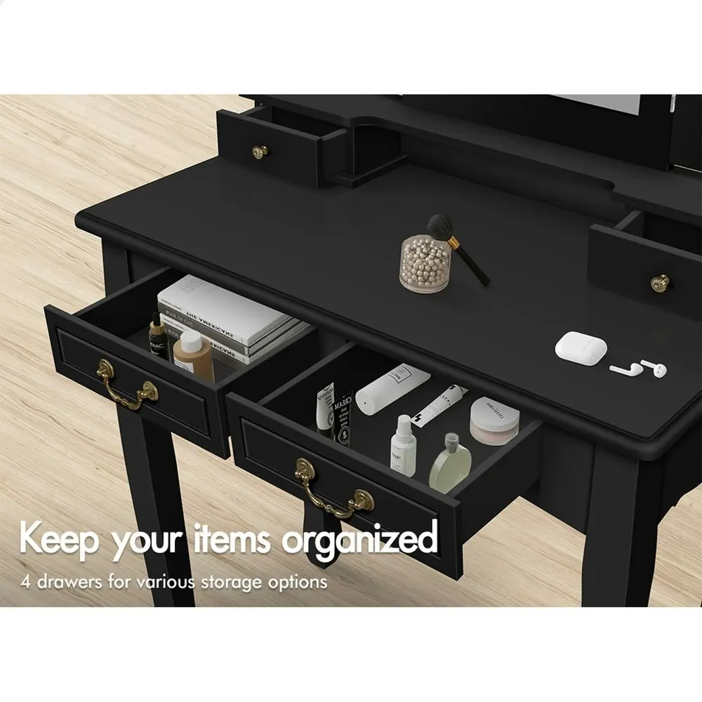 Alfordson Dressing Table Stool Set Foldable Black