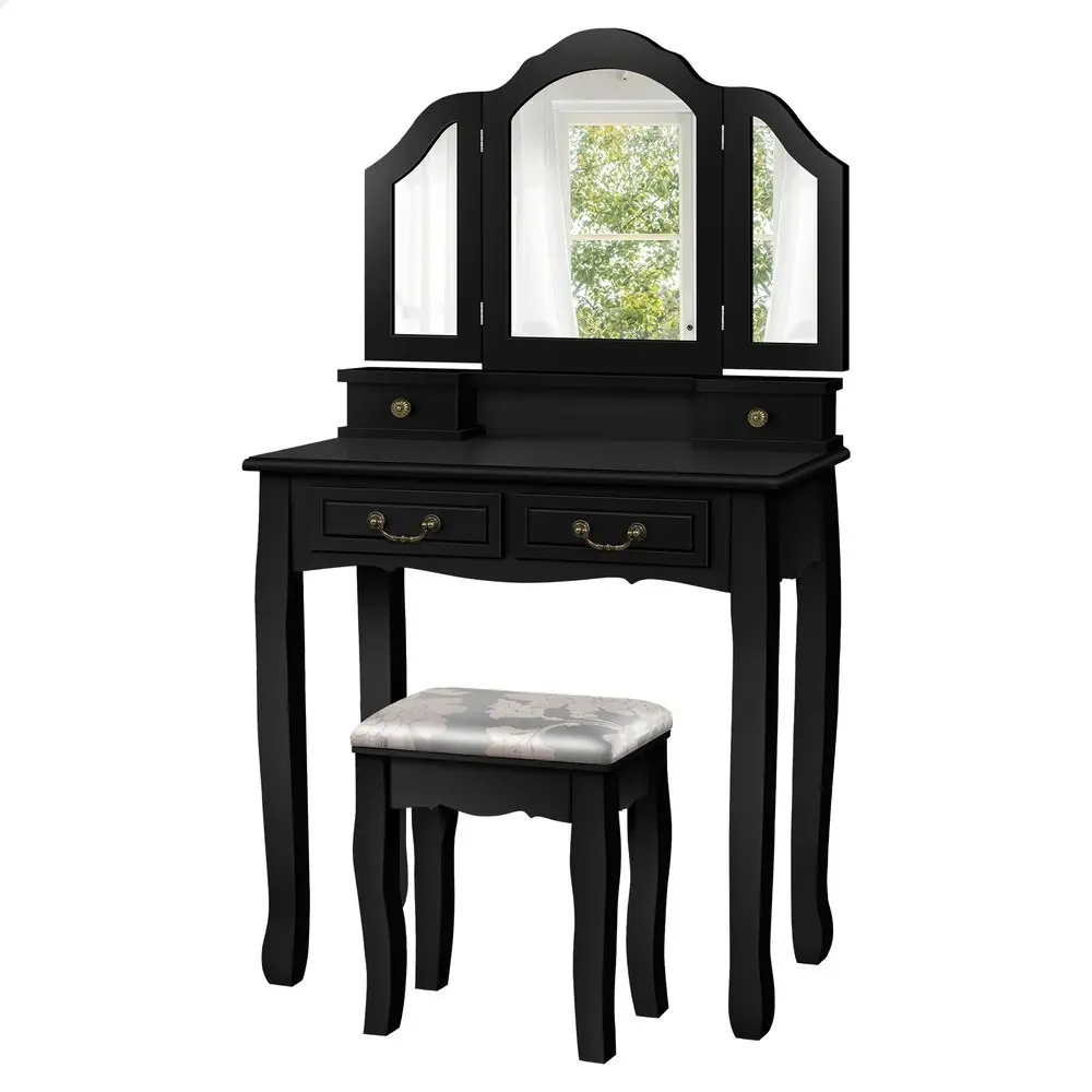 Alfordson Dressing Table Stool Set Foldable Black