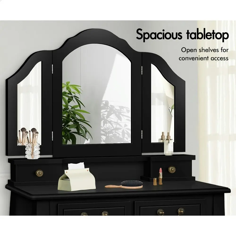 Alfordson Dressing Table Stool Set Foldable Black