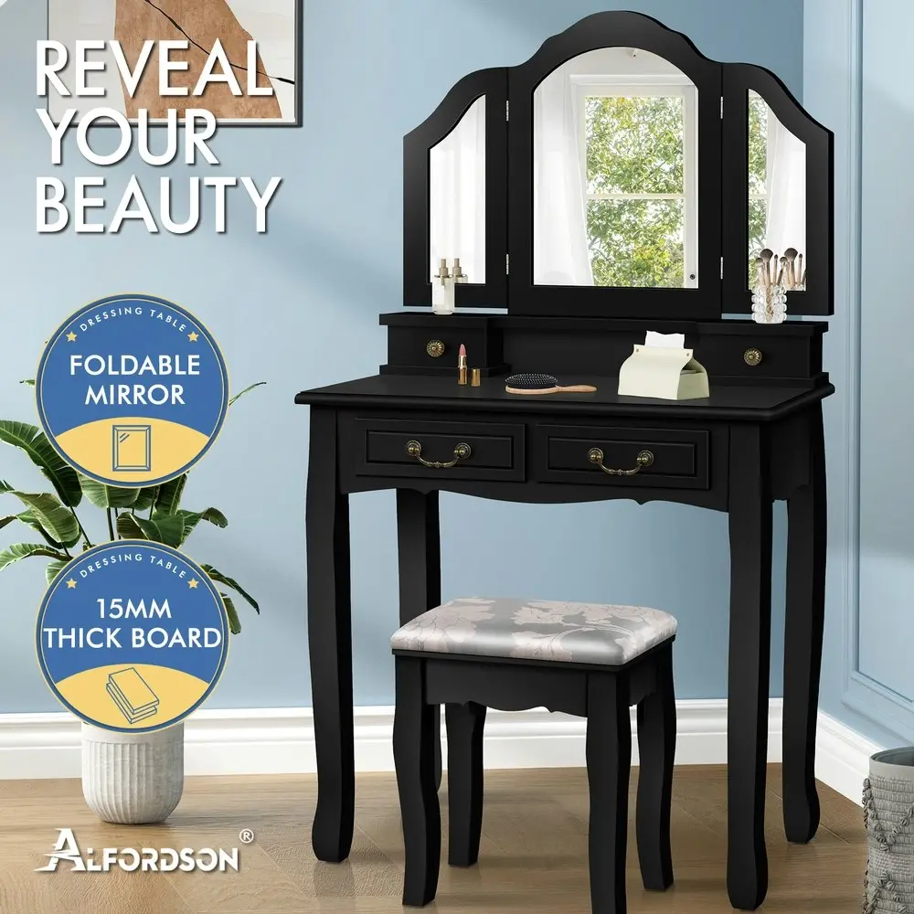 Alfordson Dressing Table Stool Set Foldable Black