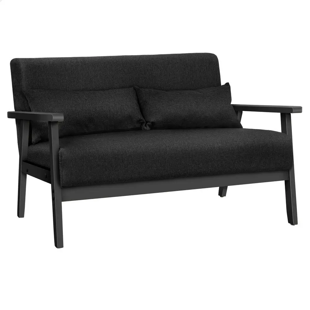 Alfordson Wooden Armchair 2 Seater Sofa Fabric Lounge Chair Accent Couch Seat Black