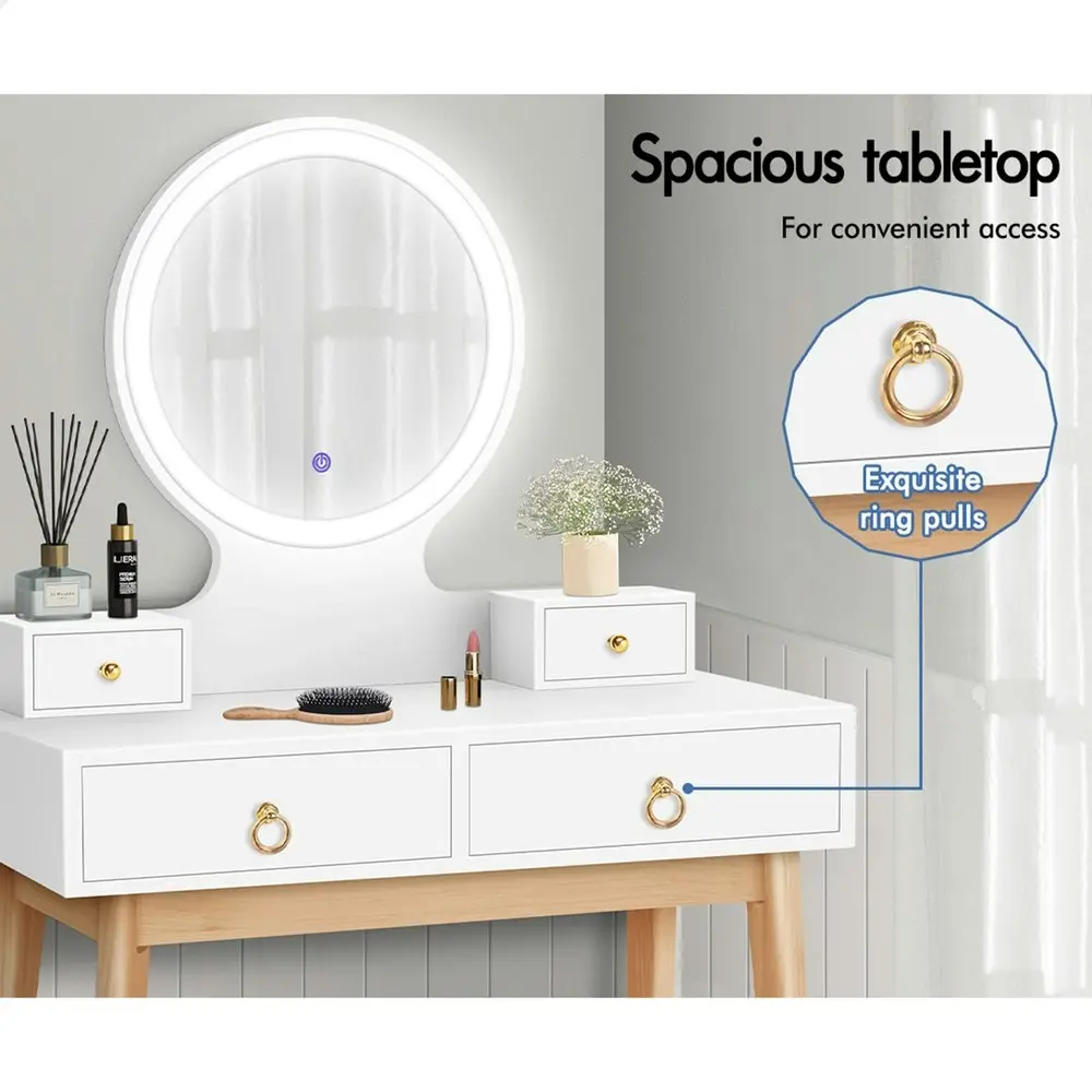 Alfordson Dressing Table Stool Set LED Mirror White