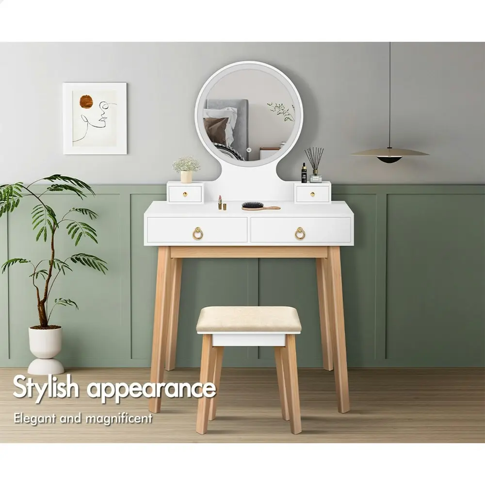 Alfordson Dressing Table Stool Set LED Mirror White