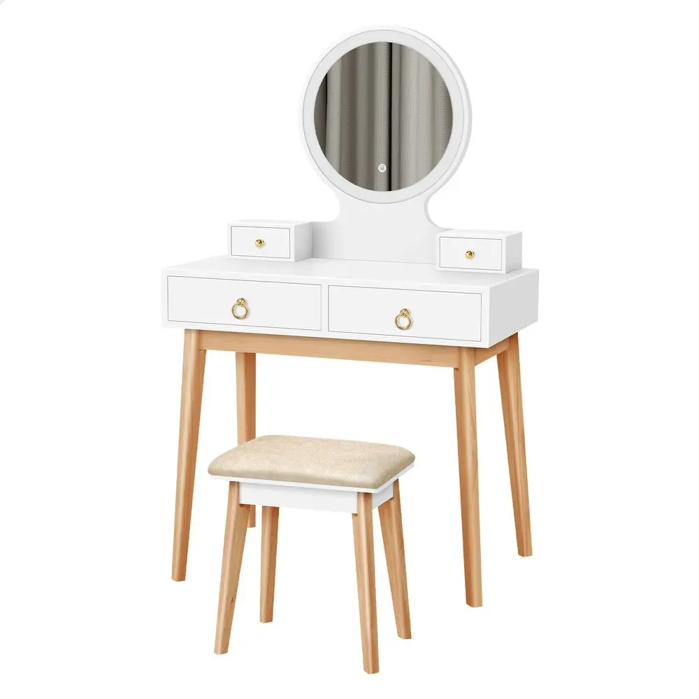 Alfordson Dressing Table Stool Set LED Mirror White