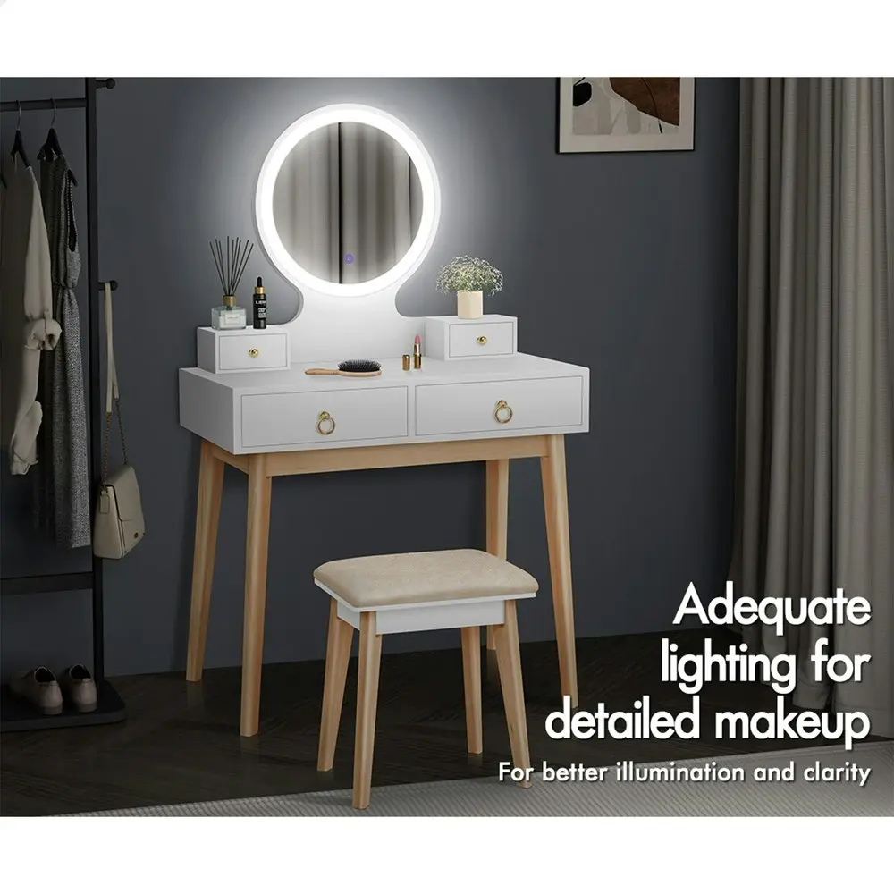 Alfordson Dressing Table Stool Set LED Mirror White