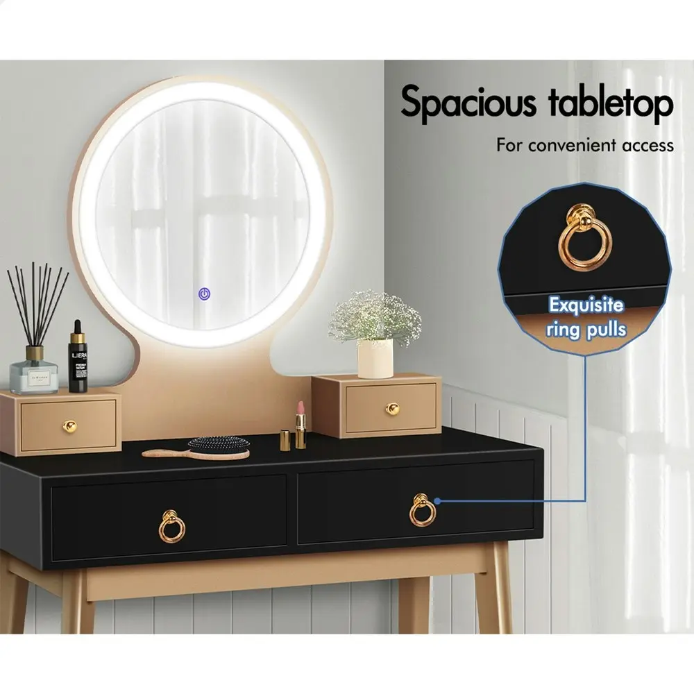 Alfordson Dressing Table Stool Set LED Mirror Black