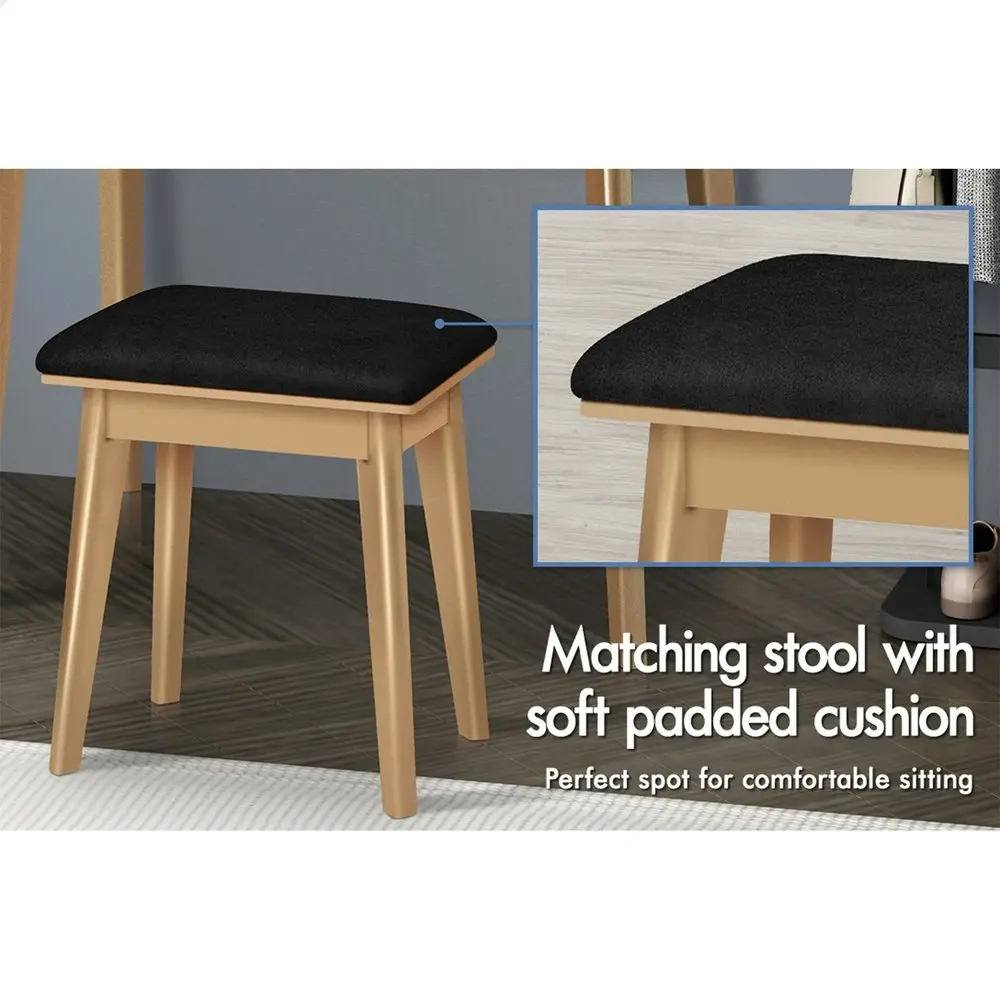 Alfordson Dressing Table Stool Set LED Mirror Black