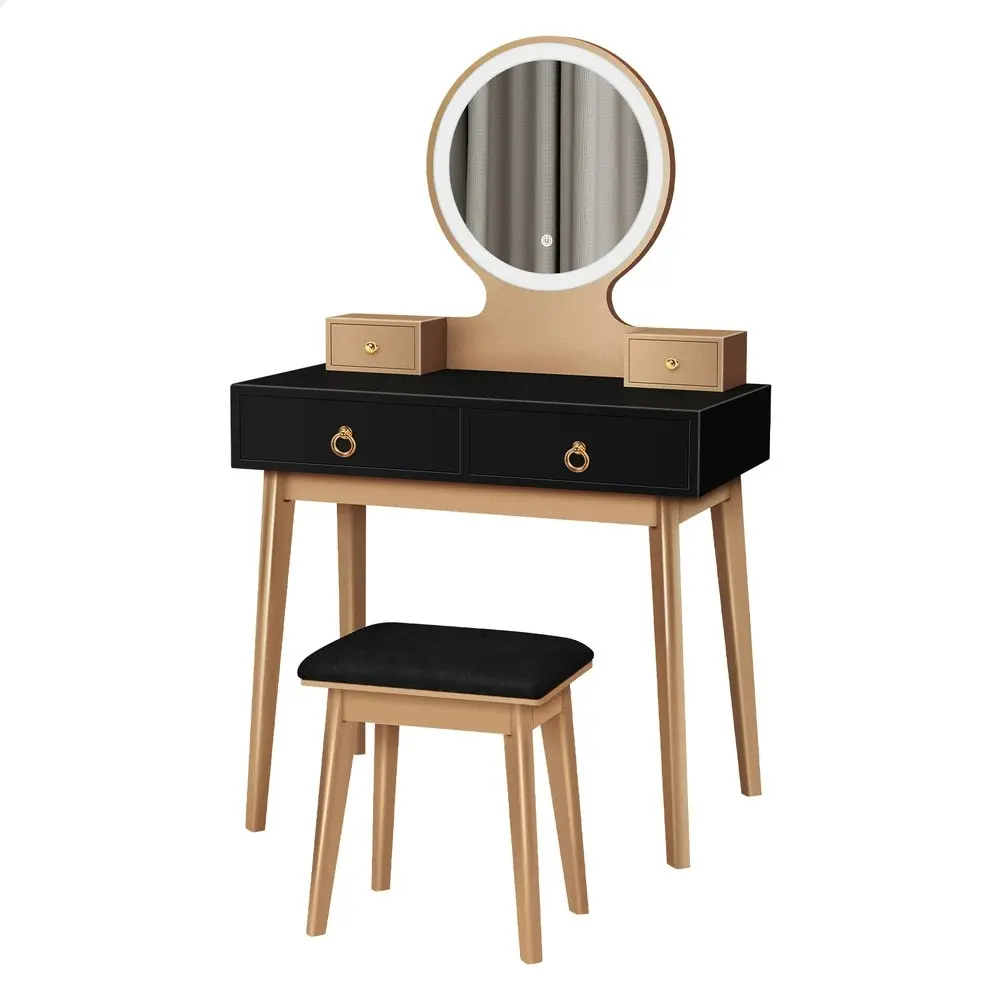 Alfordson Dressing Table Stool Set LED Mirror Black