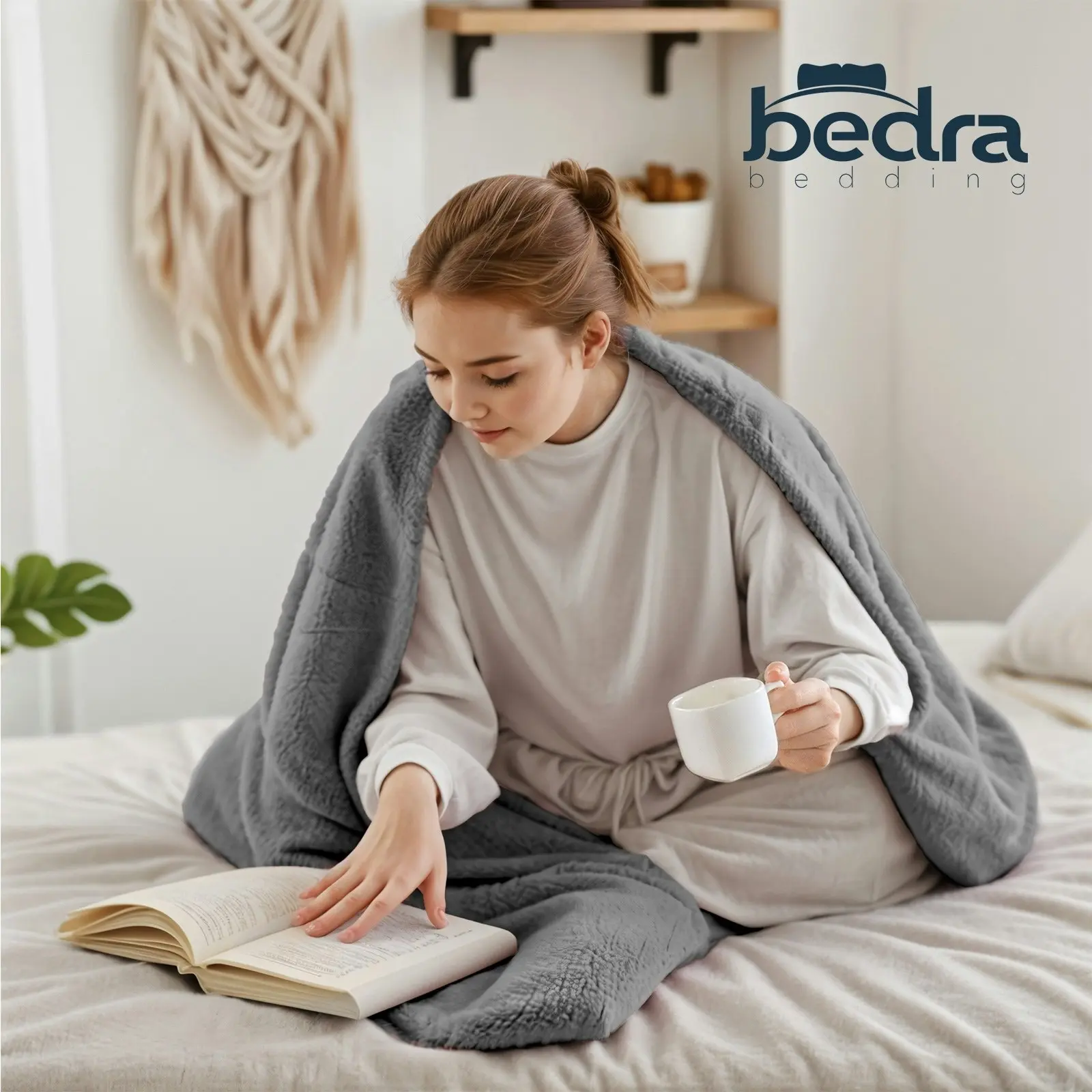 Bedra Electric Heated Throw Rug Washable Blanket Snuggle Flannel Winter Silver