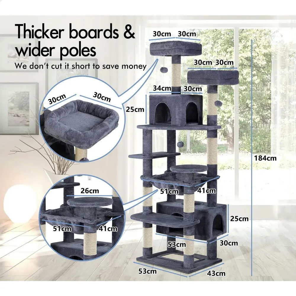 BEASTIE Cat Tree Tower Scratching Post Scratcher Condo House Furniture Grey 184