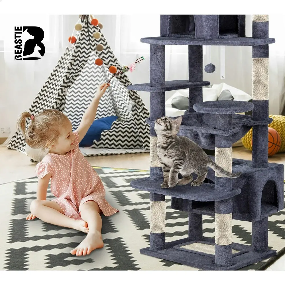 BEASTIE Cat Tree Tower Scratching Post Scratcher Condo House Furniture Grey 184