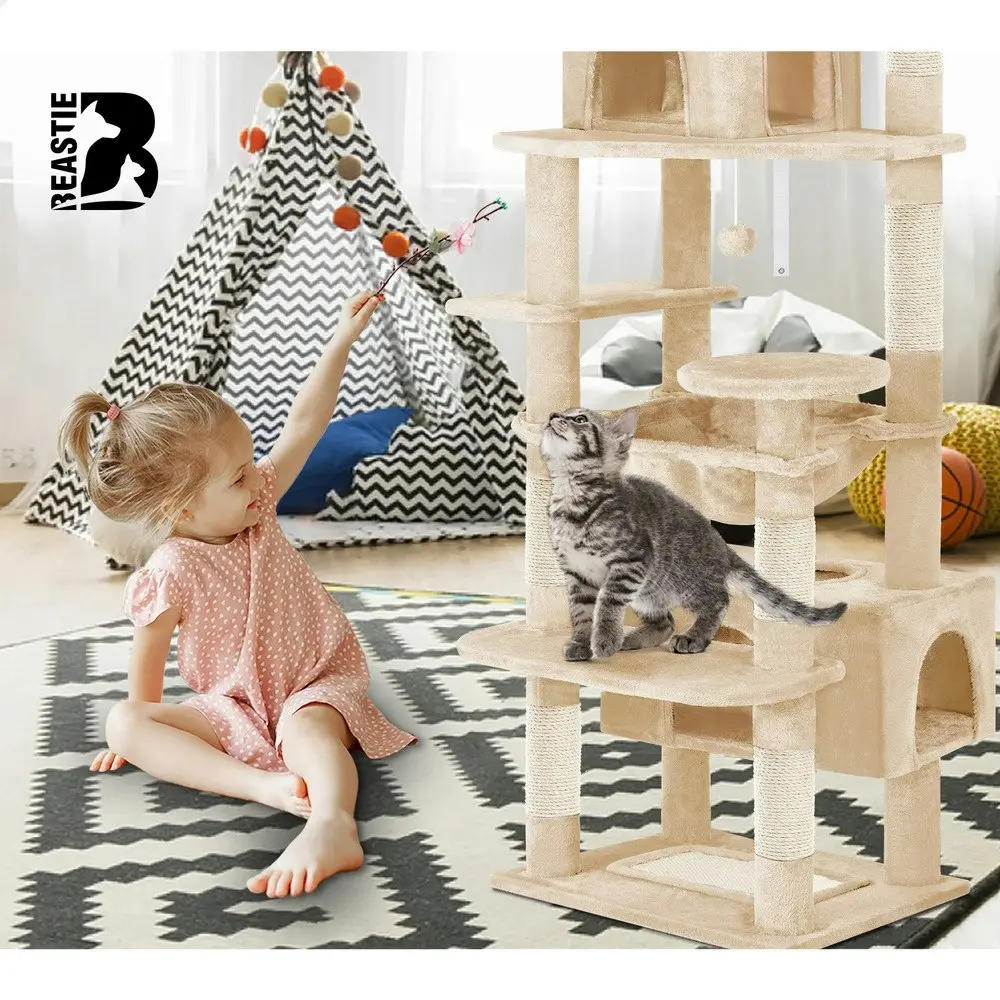 BEASTIE Cat Tree Tower Scratching Post Scratcher Condo House Furniture Beige 184