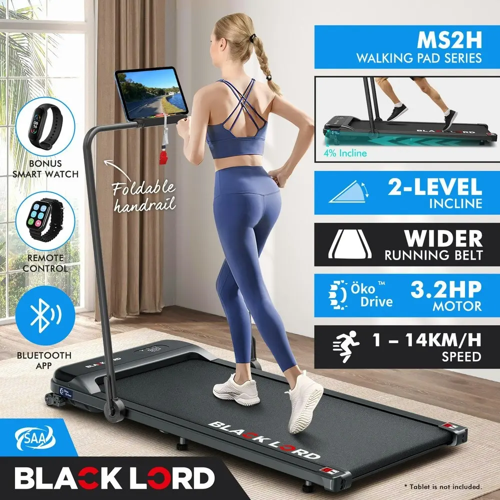 Black Lord Treadmill Electric Walking Pad Home Office Incline Foldable Black