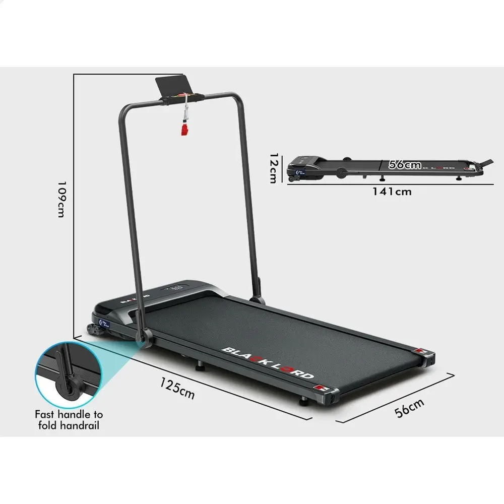 Black Lord Treadmill Electric Walking Pad Home Office Incline Foldable Black