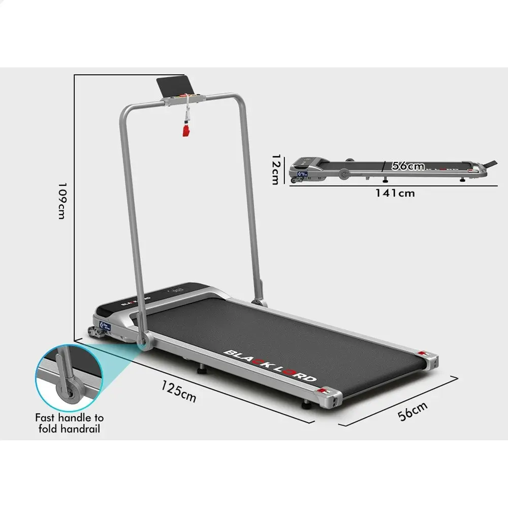 Black Lord Treadmill Electric Walking Pad Home Office Incline Foldable Silver