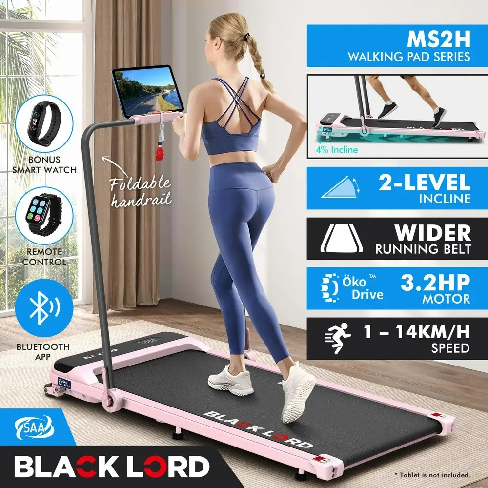 Black Lord Treadmill Electric Walking Pad Home Office Incline Foldable Pink