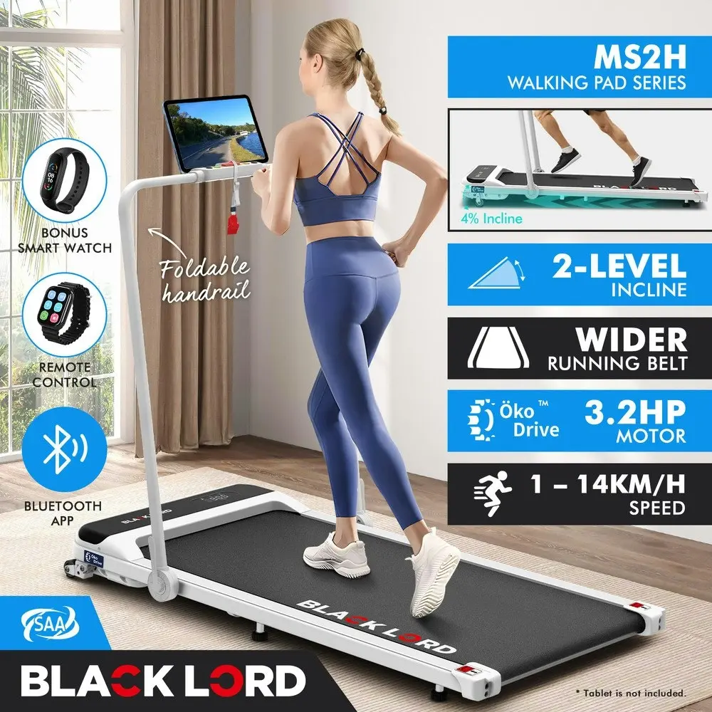 Black Lord Treadmill Electric Walking Pad Home Office Incline Foldable White