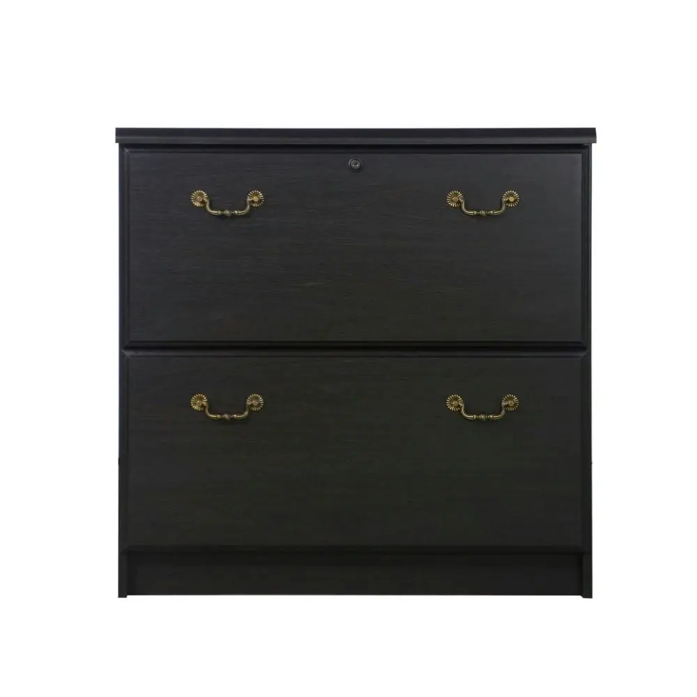 Maestro Furniture Norwich Modern Wooden 2-Drawer Lateral Filing Cabinet Storage - Black Oak