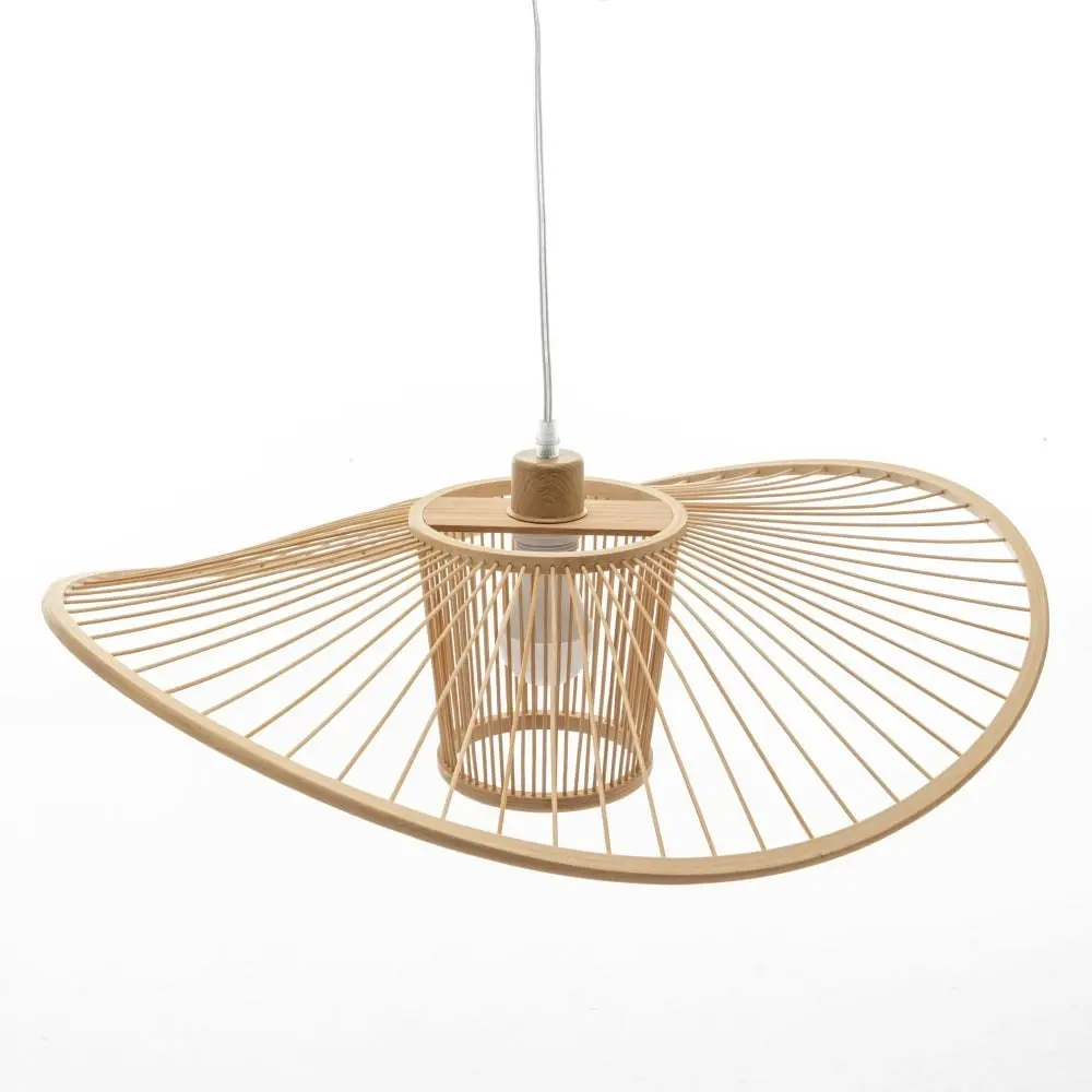 New Oriental Natural Hand-Woven Bamboo Wide Brim Hanging Pendant Lamp Light