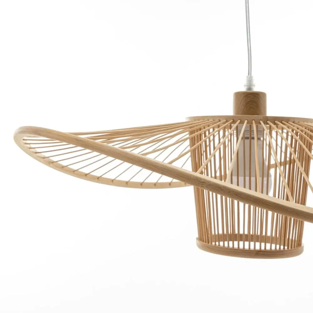 New Oriental Natural Hand-Woven Bamboo Wide Brim Hanging Pendant Lamp Light