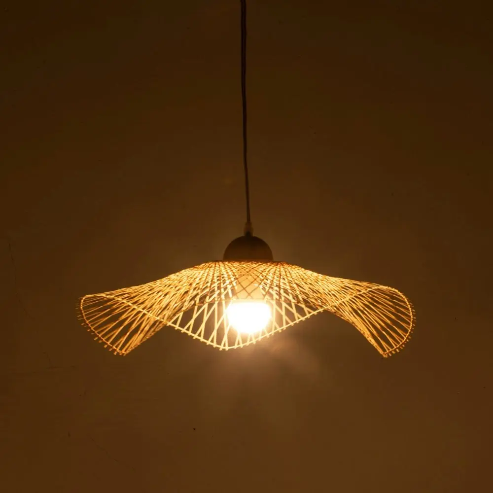 New Oriental Natural Hand-Woven Bamboo Wave Hanging Pendant Lamp Light Small