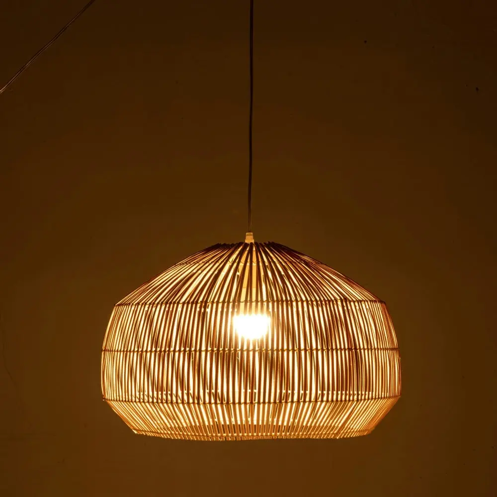 New Oriental Natural Hand-Woven Bamboo Cage Shaped Hanging Light Pendant Lamp