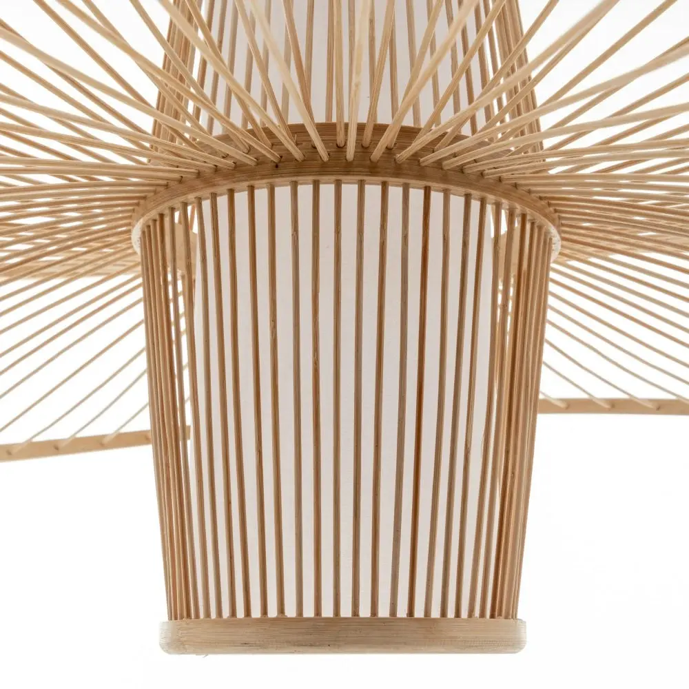 New Oriental Natural Hand-Woven Bamboo 2-Layer Double Wide Brim Hanging Pendant Lamp Light