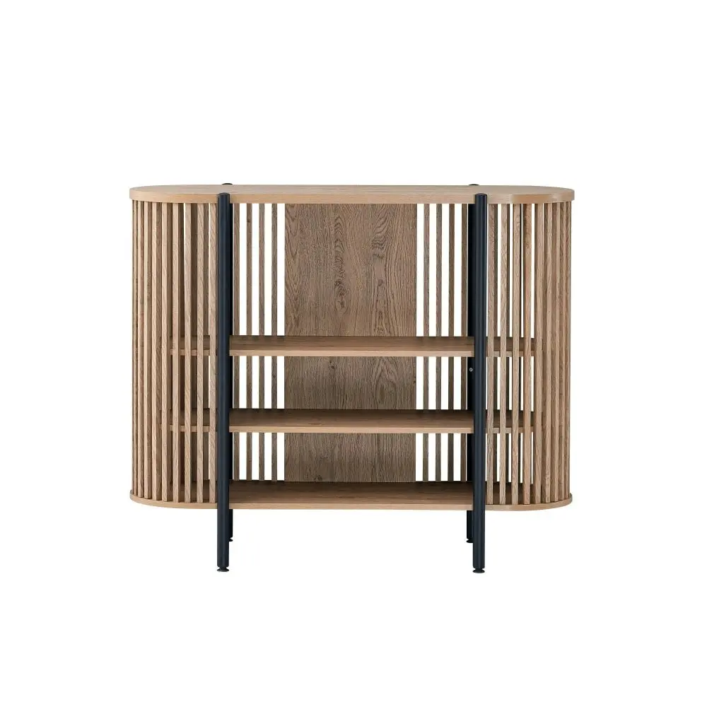 Design Square Ailani Wooden Sideboard Buffet Unit Storage Cabinet 3-Tier Shelves 120cm Slat Oak