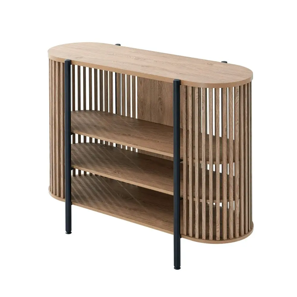 Design Square Ailani Wooden Sideboard Buffet Unit Storage Cabinet 3-Tier Shelves 120cm Slat Oak