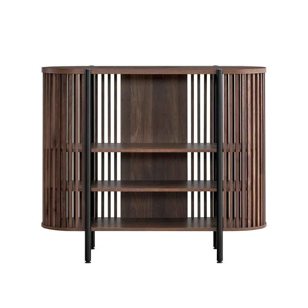 Design Square Ailani Wooden Sideboard Buffet Unit Storage Cabinet 3-Tier Shelves 120cm Slat Walnut