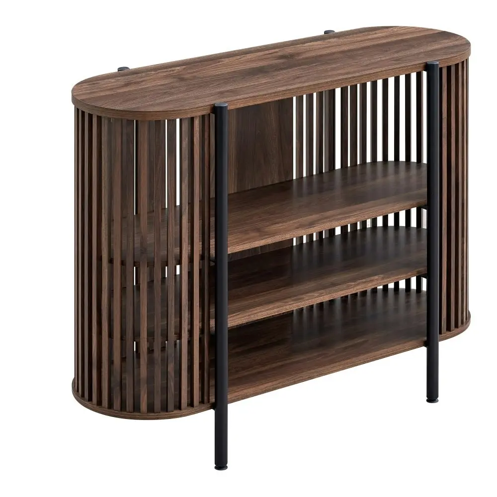 Design Square Ailani Wooden Sideboard Buffet Unit Storage Cabinet 3-Tier Shelves 120cm Slat Walnut